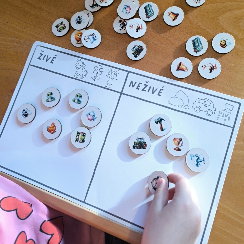 Aktivity logopedie zvuky citoslovce vhazovací box třídění živé neživé-2